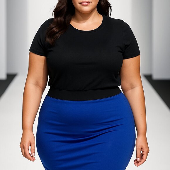 Plus size Pencil Skirt with Elastic Waistband Midi Length - Picture 2 of 4